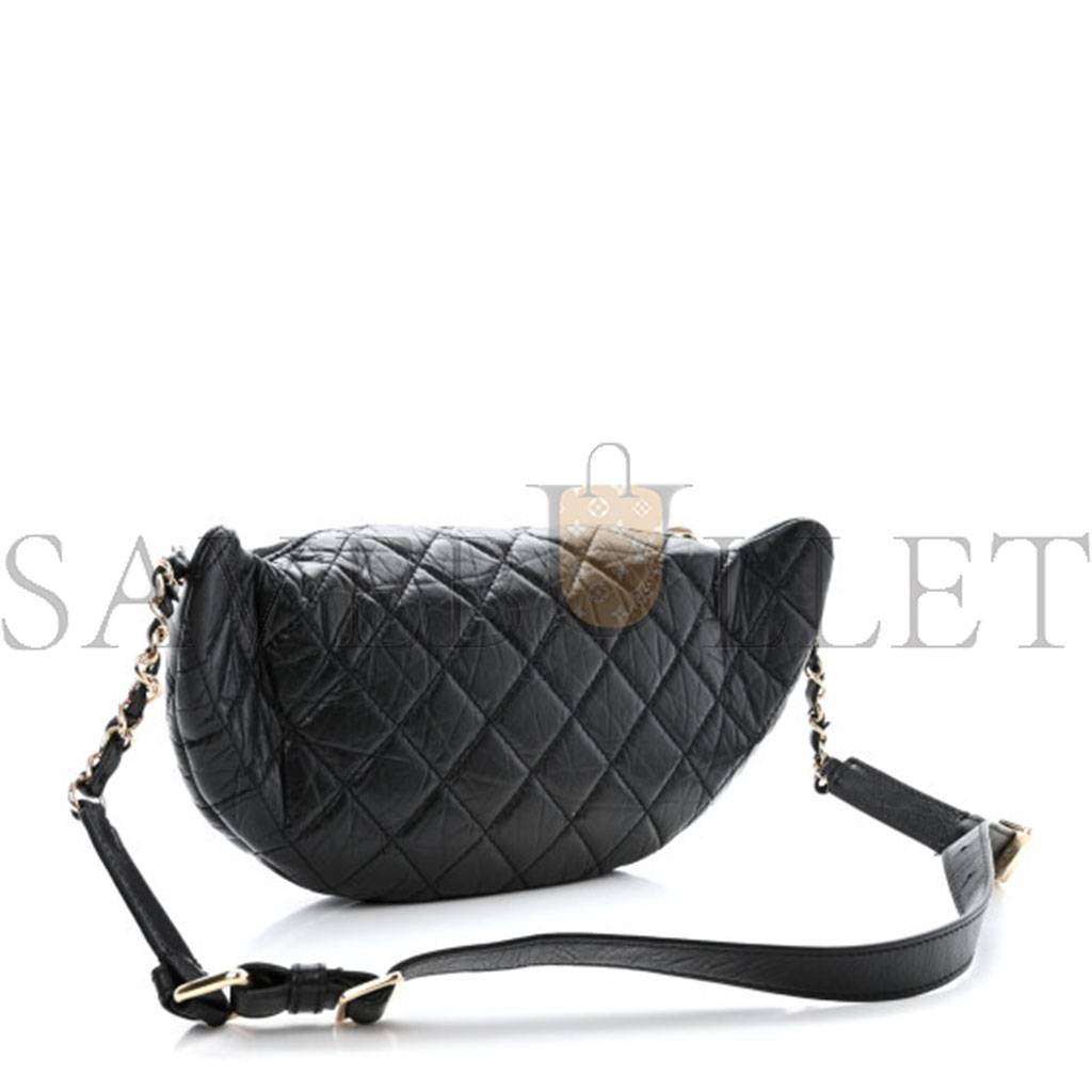 Ch*el calfskin quilted waist bag with coin purse black (22*15*3cm)